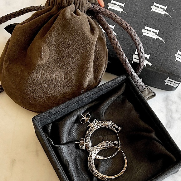 John Hardy 18K and Sterling Silver Naga Dragon Hoop Earrings - Picture 2 of 9